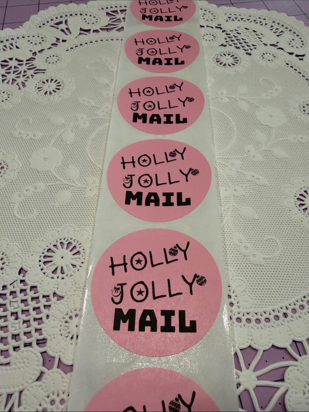 2” Pink 'Holly Jolly Mail' Sticker Round set of 100